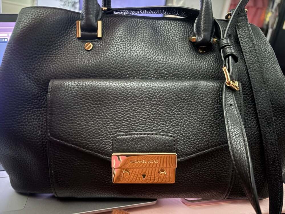Michael Kors Haley LG Satchel Black Leather Handbag